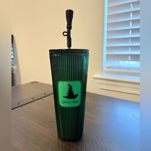 NWT - Starbucks Wicked Elphaba Tumbler w/Broom Topper - Glow in the Dark